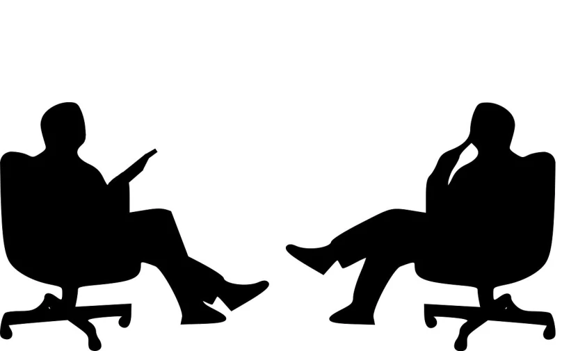 a couple of people that are sitting in chairs, vector art, trending on pixabay, two men in black, on ground, * * * * *, no - text no - logo