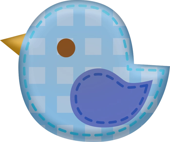 a blue bird with a yellow beak, digital art, inspired by Masamitsu Ōta, pixabay, checkered motiffs, silicone patch design, cute:2, blue transparent jelly