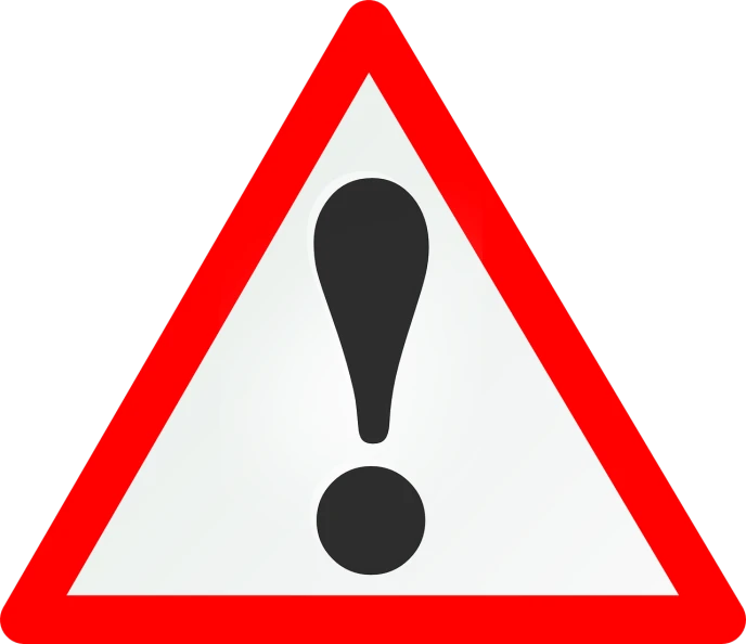 a red and white triangular sign with a black exclamation, pixabay, antipodeans, flat illustration, illustration detailed, warning, dark image