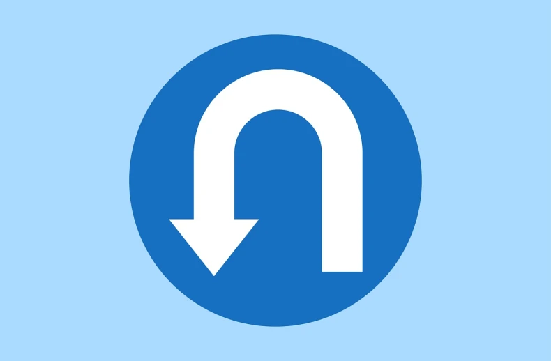 a blue circle with a white arrow on it, a stock photo, nizou yamamoto, curved, upside - down, simple illustration