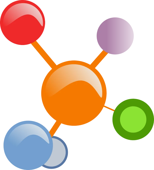 a group of colorful circles on a white background, an illustration of, reddit, incoherents, space molecules, icon, link, four