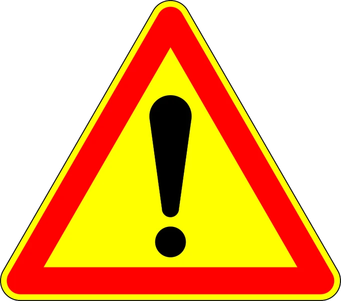 a yellow and red warning sign with a black exclamation, a picture, figuration libre, [ [ soft ] ], lada, rating: general, italian