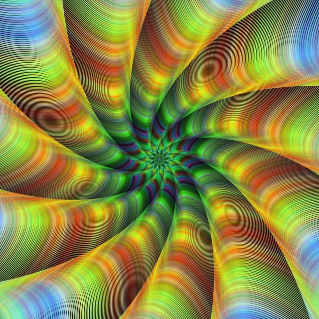 a computer generated image of a spiral design, colorful hyperbolic background, closeup photo, made entirely from gradients, iridiscent fabric