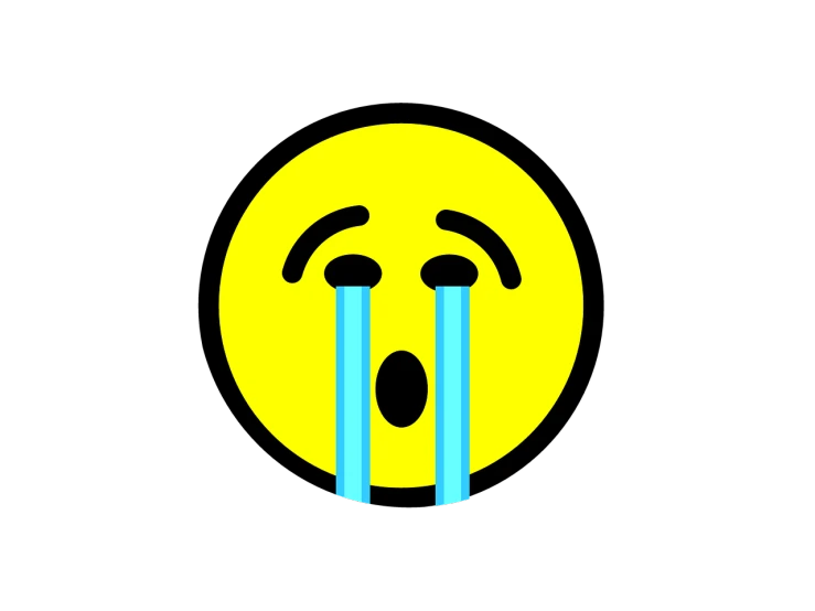 a yellow smiley face with a tear coming out of it, a cartoon, mingei, on a flat color black background, sorrow, image, contain