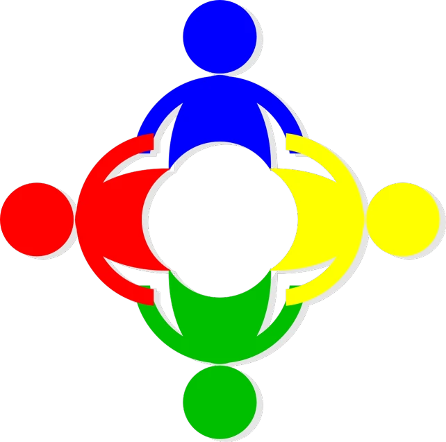 a group of people holding hands in a circle, a digital rendering, bauhaus, 4 colors!!!, icon, with a black background, schools
