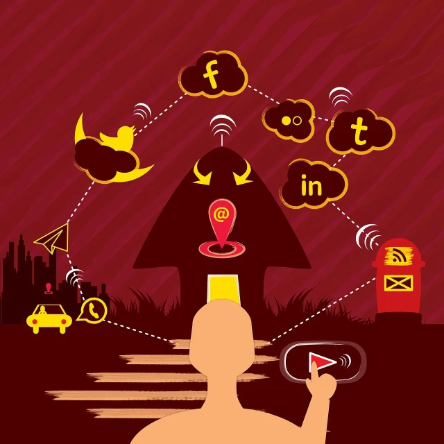a man holding a smart phone in his hand, tumblr, digital art, evil spirits roam with lanterns, infographic with illustrations, immersed within a network, trend on behance illustration