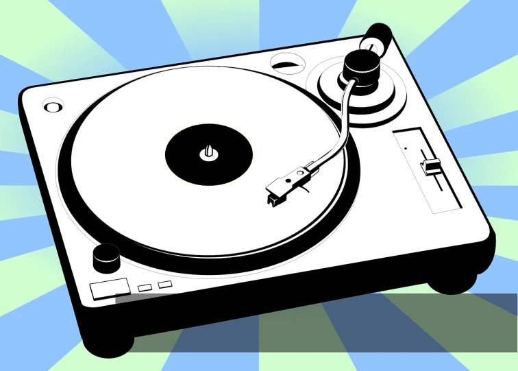 a black and white picture of a turntable, vector art, by Allen Jones, computer art, npr, multicolored vector art, on a pale background, wikihow illustration