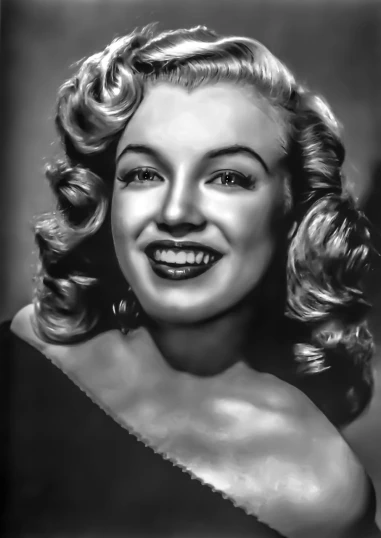 a black and white photo of a woman smiling, inspired by Marilyn Bendell, fine art, airbrush digital oil painting, 15081959 21121991 01012000 4k, famous scene, k high definition