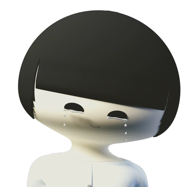 a close up of a person wearing a hat, a raytraced image, inspired by Nara Yoshitomo, mingei, boy has short black hair, beautiful crying female android!, full body render, with a black background