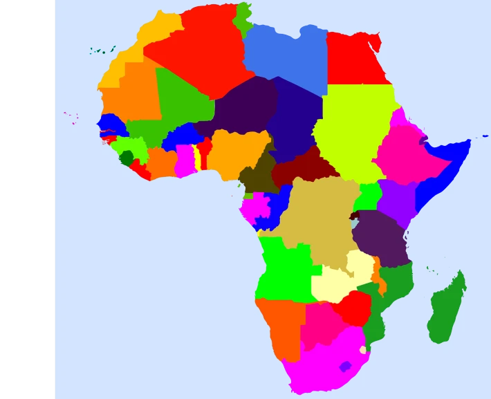 a map of africa with all the colors of the continent, a screenshot, by Robert Jacobsen, flickr, a brightly colored, gta, from wikipedia, created in adobe illustrator
