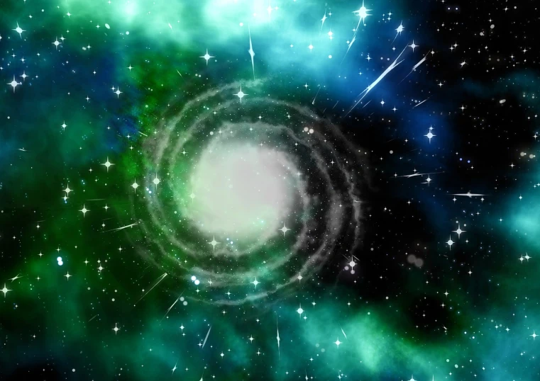 an image of a galaxy with stars in the background, an illustration of, space art, whirling green smoke, space photo, tatami galaxy, exploitable image