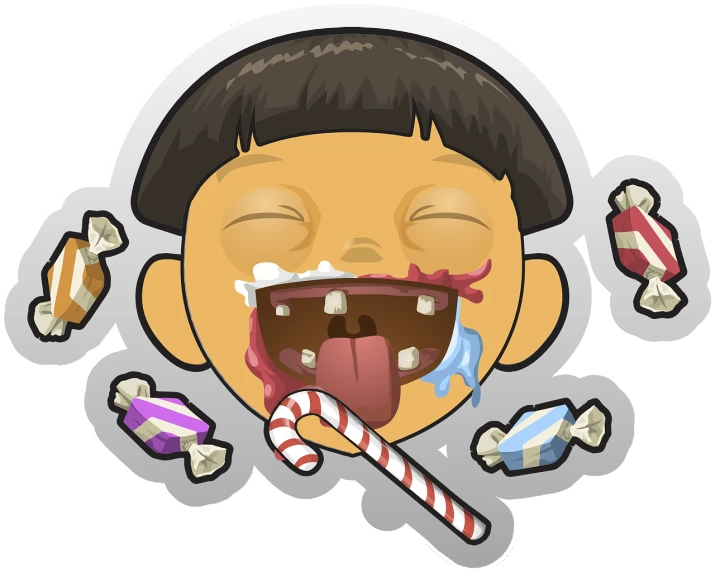 a close up of a person with a tooth brush, inspired by Tooth Wu, mingei, sticker design vector art, everything is made of candy, imvu, yawning