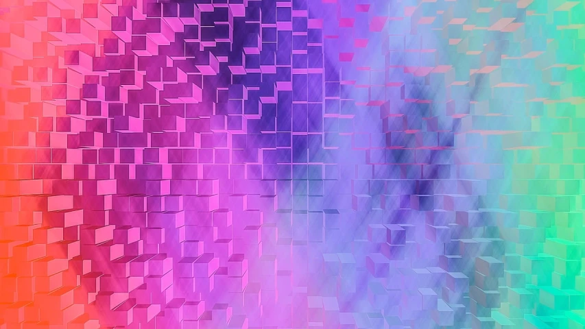 a multicolored image of a person standing in front of a wall, digital art, by Daniel Chodowiecki, shutterstock, abstract illusionism, cubes, pink fog background, holographic texture, abstract rippling background