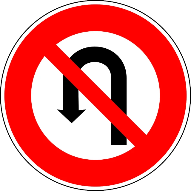 a no u turn sign on a white background, by Jan Zrzavý, pixabay, rounded lines, orthodox, no logo!!!, monaco