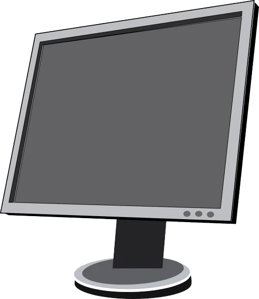 a computer monitor sitting on top of a table, computer art, no gradients, gray color, frame, large portrait