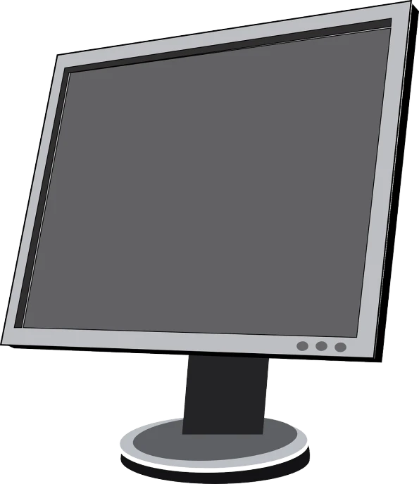 a computer monitor sitting on top of a table, computer art, no gradients, gray color, frame, large portrait