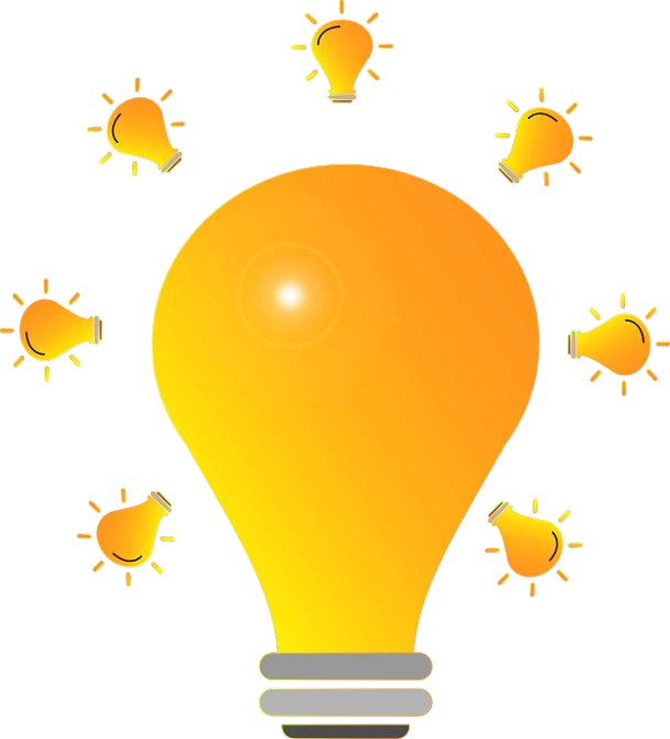 an orange light bulb surrounded by yellow lightbulbs, concept art, pixabay, conceptual art, black light, no gradients, !!highly detalied, suns