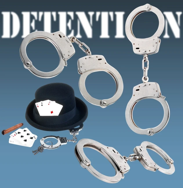 a set of handcuffs and a top hat, shutterstock, conceptual art, detention centre, card game illustration, istockphoto, determination