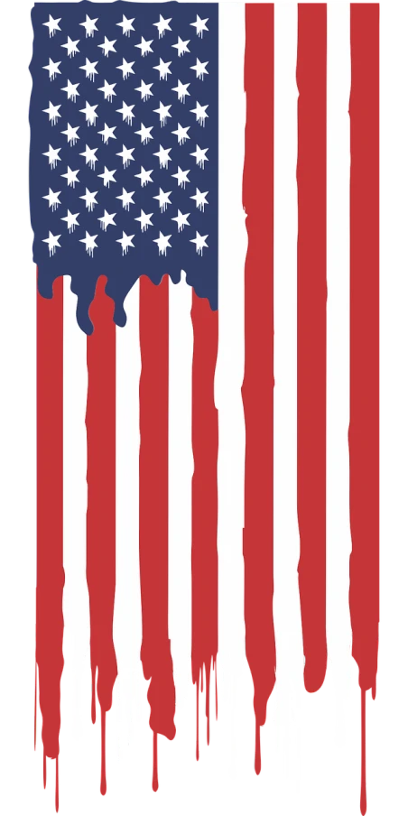 an american flag painted in red, white and blue, an album cover, shutterstock, poison dripping, simple illustration, crimes, the background is white