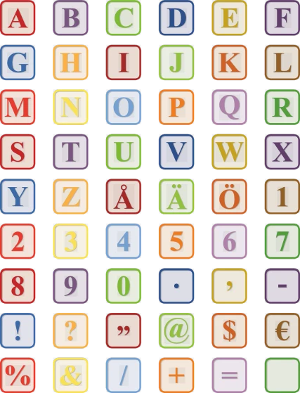 a set of colorful alphabets and numbers on a black background, inspired by Zsolt Bodoni, tiles, very detailed picture, journalism, wonderful scene