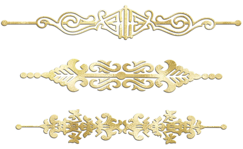 a set of gold decorative elements on a black background, a digital rendering, inspired by Zhu Da, deviantart, art nouveau, brass bracelets, gold leaf art, heavy-gauge filigree, trinity