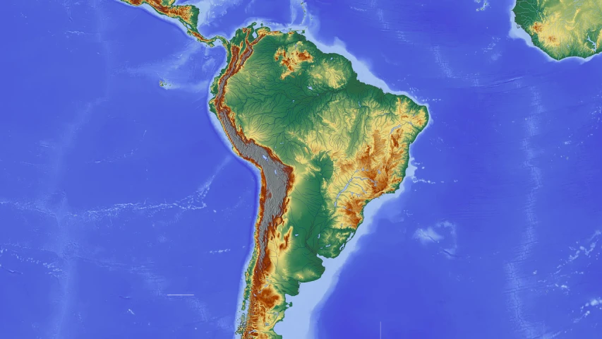 a map of the south and central america, shutterstock, canyon topography, super detailed image, christ the redeemer, stock photo