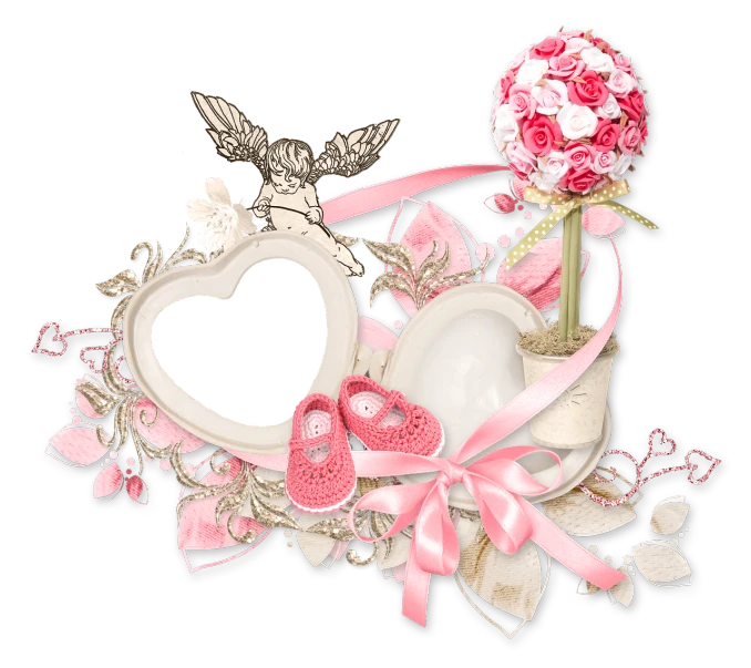 a picture frame with a heart and flowers, by Marie Angel, tumblr, digital art, pregnancy, tiara, pink shoes, 15081959 21121991 01012000 4k