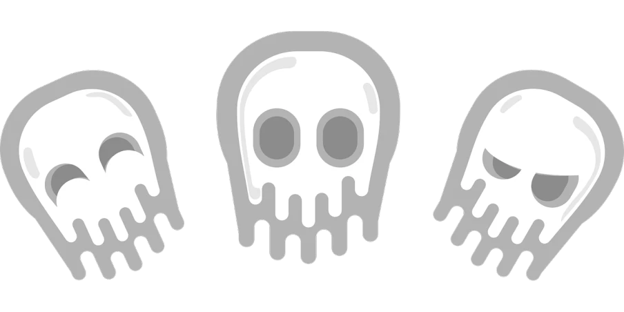 three spooky ghost heads on a black background, inspired by Pedro Álvarez Castelló, trending on pixabay, sea of thieves style, ( ( ( skeleton ) ) ), drips, icon