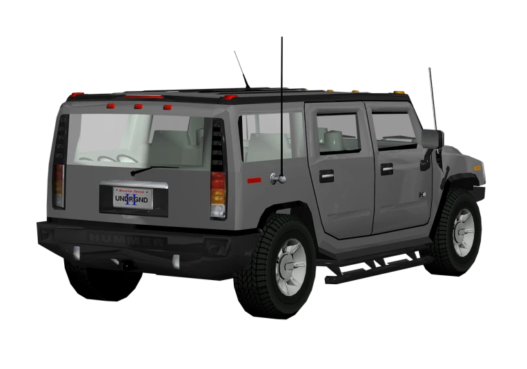 a gray hummer truck on a black background, a 3D render, by John Armleder, polycount contest winner, hurufiyya, backview, modeled in poser, 2006, hd screenshot