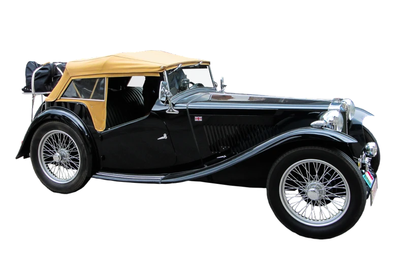 a black and gold vintage car on a black background, by Peter Scott, cg society contest winner, 1934, soft top roof raised, s line, perfect crisp sunlight