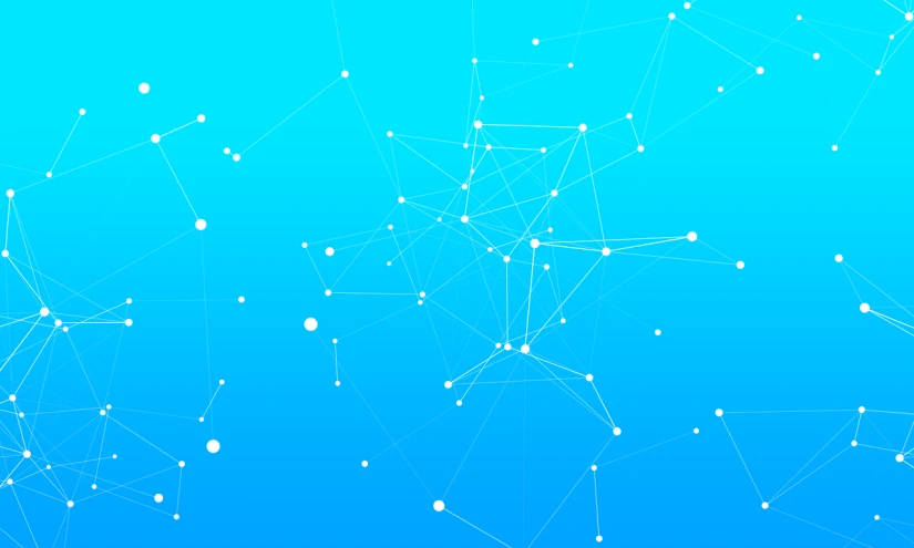 a blue background with white dots and lines, generative art, low polygons illustration, space molecules, networking, with gradients