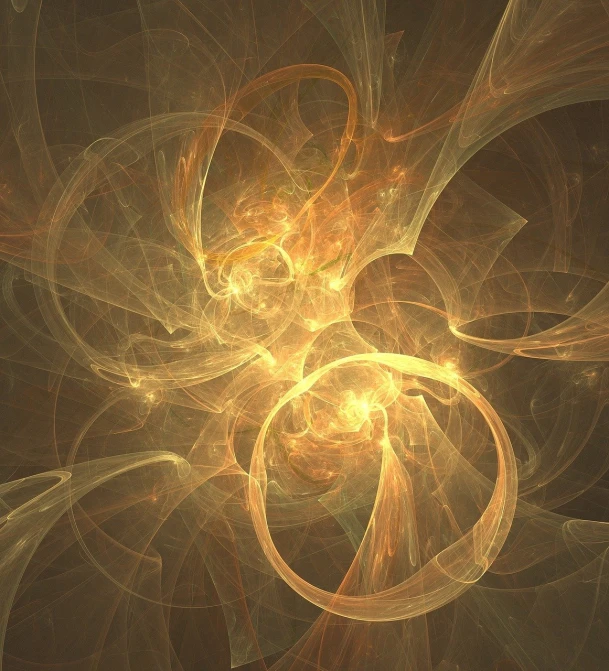 a computer generated image of a spiral design, digital art, golden hour firefly wisps, fractal chaos background, golden orbs, volumeric ghostly rays