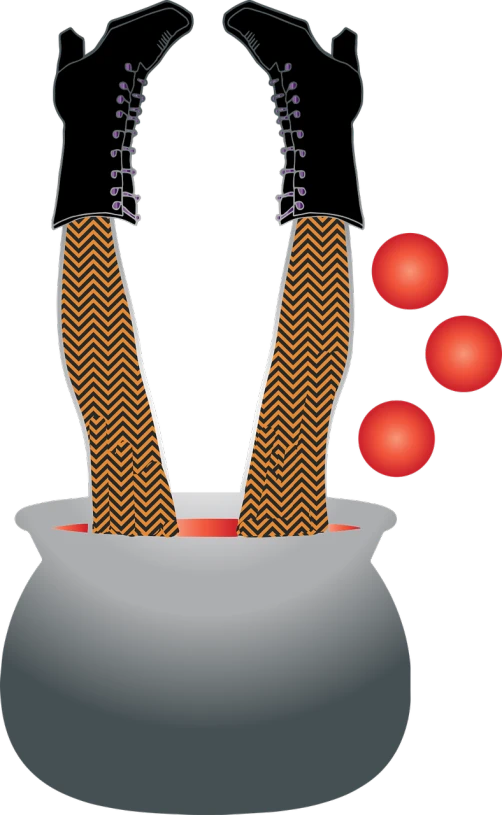 a witch's feet sticking out of a caulder, an illustration of, inspired by Oskar Schlemmer, digital art, cups and balls, suspenders, pennywise style, bowl