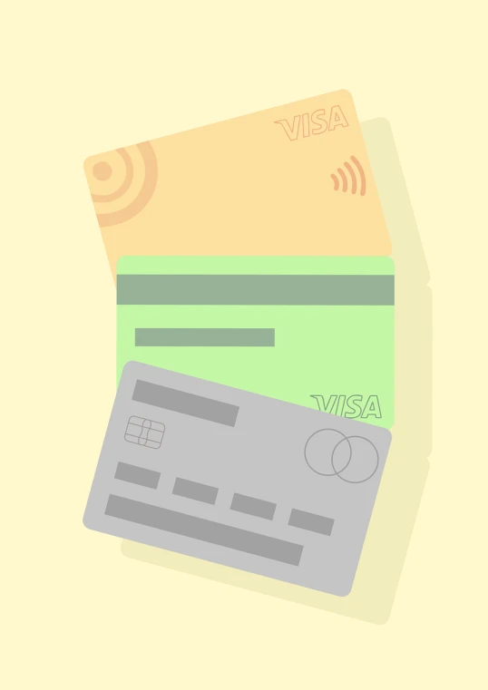 a couple of credit cards sitting on top of each other, an illustration of, pastel simple art, soft shade, viral image, three quater notes
