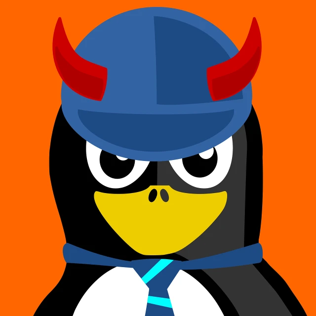 a cartoon penguin wearing a hat and a tie, inspired by Awataguchi Takamitsu, reddit, owl wearing black biker jacket, postapo game, in a halloween style, bluey