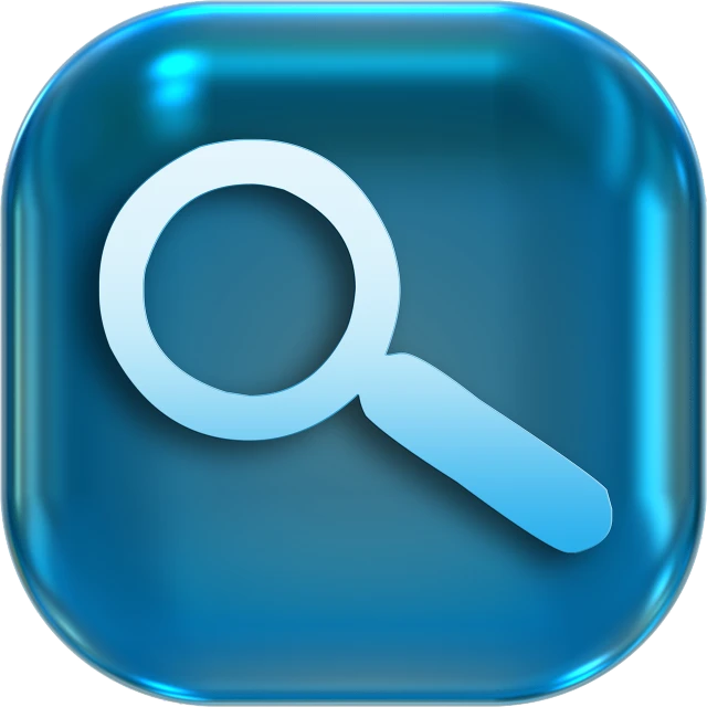 a blue button with a magnifying glass icon, a digital rendering, by Wayne England, pixabay, soda, search lights, 2 0 5 6 x 2 0 5 6, list