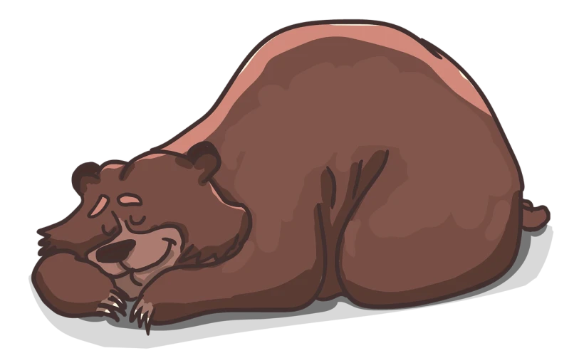 a bear that is laying down on the ground, an illustration of, by Nyuju Stumpy Brown, pixabay, her belly is fat and round, 3/4 side view, nighttime, chocolate