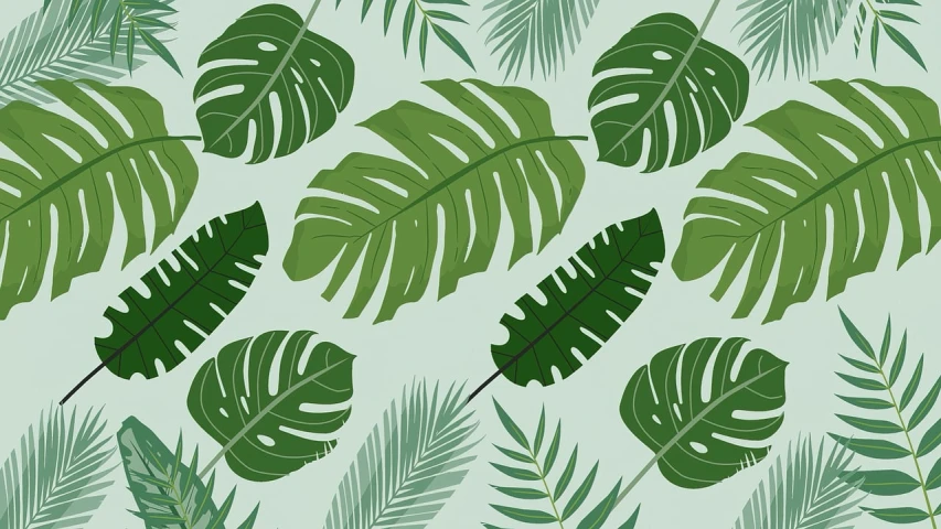 a bunch of green leaves on a light blue background, vector art, by Verónica Ruiz de Velasco, shutterstock, tropical palms, repeating patterns, on a gray background, screenshots