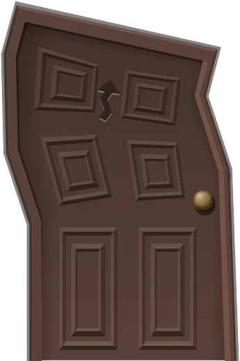 a brown door with a gold knob, a digital rendering, by Joseph Henderson, conceptual art, cartoony, cutout, [ horror game ], a labeled