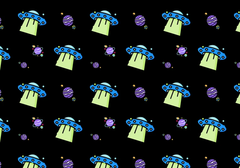 a pattern of spaceships and balloons on a black background, concept art, tumblr, background is an alien galaxy, ufo abduction, background image, 27