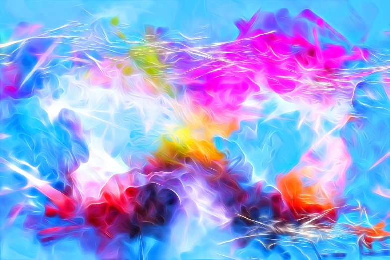a painting of a bunch of flowers in a vase, a digital painting, flickr, lyrical abstraction, splashes of neon clouds, ( ( fractal waves ) ), colored smoke clouds, color field painting. 8k