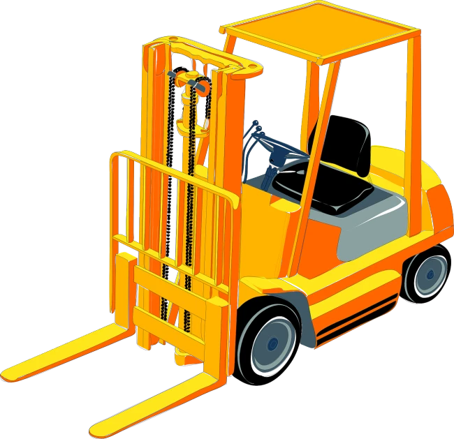 a yellow forklift truck on a black background, figuration libre, whole page illustration, illustration detailed, sapphire, without text