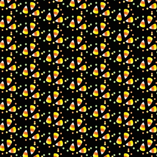 a pattern of candy corn on a black background, inspired by Yahoo Kusama, tumblr, hd screenshot, created in adobe illustrator, nighttime!, spatter