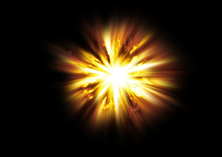 a bright star shines brightly on a black background, an illustration of, shutterstock, digital art, fire and explosion, nuclear fusion, golden glow, explode and chaos