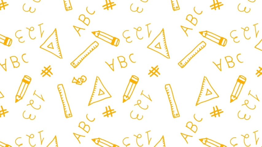 a pattern of school supplies on a white background, a child's drawing, by Andrei Kolkoutine, letterism, white and gold color scheme, amber, tileable, background image