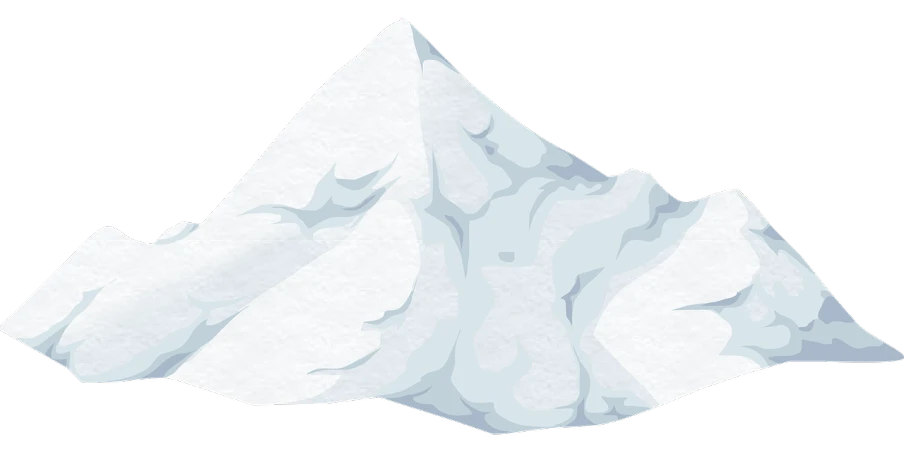 a snow covered mountain on a black background, an illustration of, trending on pixabay, conceptual art, white rocks made of bone, reference sheet white background, ice fish shape, lineless