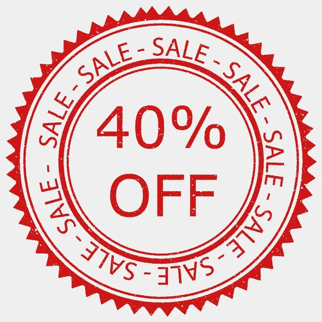 a red stamp with the words 40 % off on it, by Pamela Drew, shutterstock, 4 0 0 mm, 3 2 x 3 2, compressed jpeg, 4 0 0 0 samples