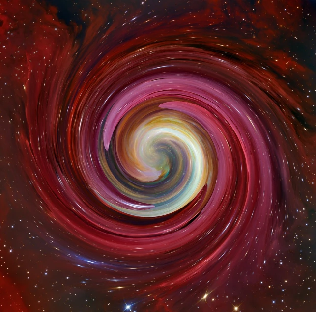a painting of a spiral with stars in the background, by Jon Coffelt, space art, red shift render, nasa image, swirling vortex of energy, colorful nebula background