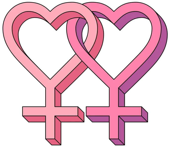 a couple of pink hearts next to each other, an illustration of, by Thyrza Anne Leyshon, pixabay, feminist art, libra symbol, lesbians, !female, trinity