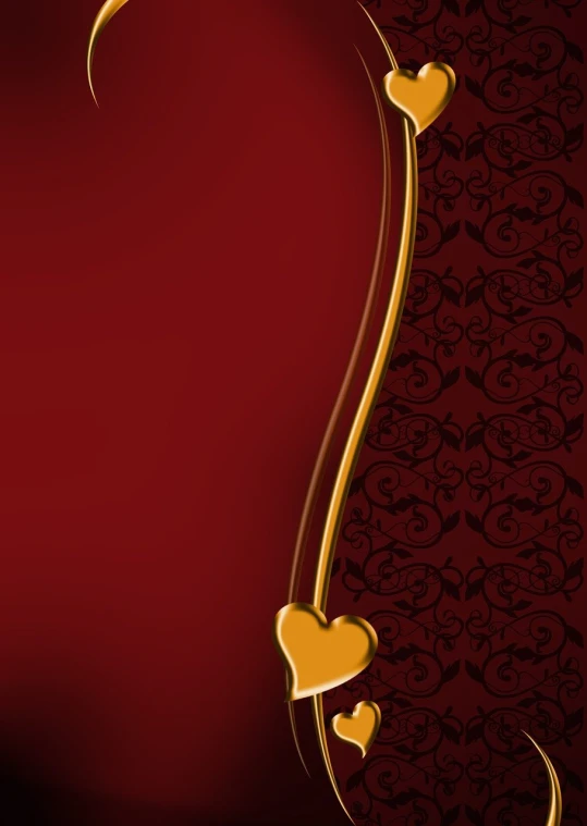 a valentine card with gold hearts on a red background, a digital rendering, art nouveau, chocolate. intricate background, vertical wallpaper, set photo, bar background